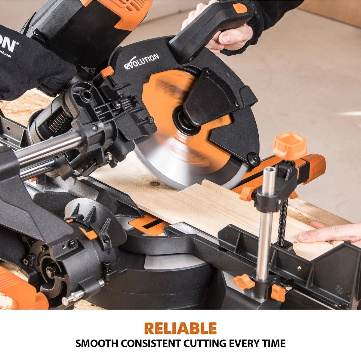Evolution Dual Bevel Sliding Miter Saw With 10 in Multi-Material Cutting Blade - R255SMS-DB+