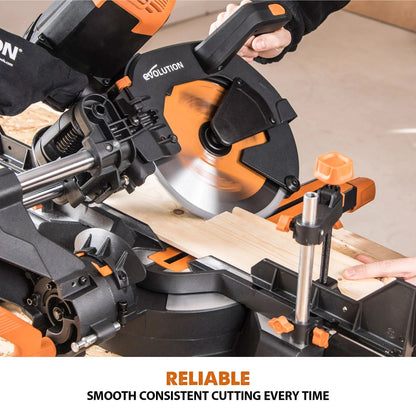 Evolution Dual Bevel Sliding Miter Saw With 10 in Multi-Material Cutting Blade - R255SMS-DB+