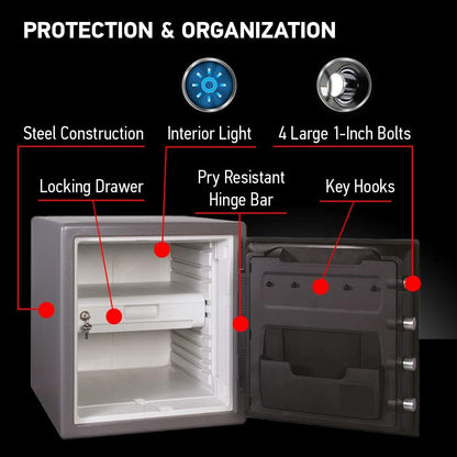 1.23 Cu Ft Waterproof And Fireproof Digital Safe Box - Alloy Steel
