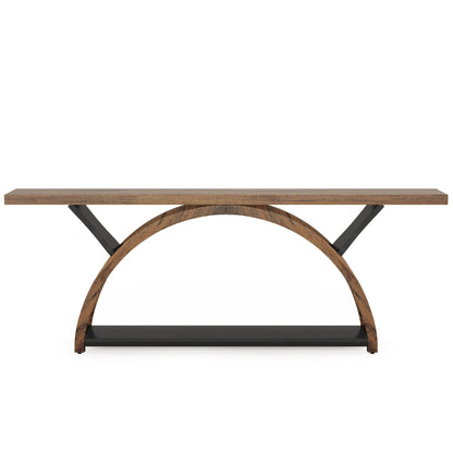 2-Tier Slim Console Sofa Table, Engineered Wood and Metal - 11.81 in D x 70.87 in W x 33.46 in H