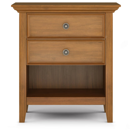 Solid Wood Nightstand With 2 Drawers And Open Shelf, 16 in D x 24 in W x 26 in H