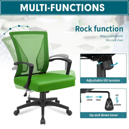 Ergonomic Mesh Mid-Back Office Chair With Adjustable Lumbar Support, 300 lbs Capacity