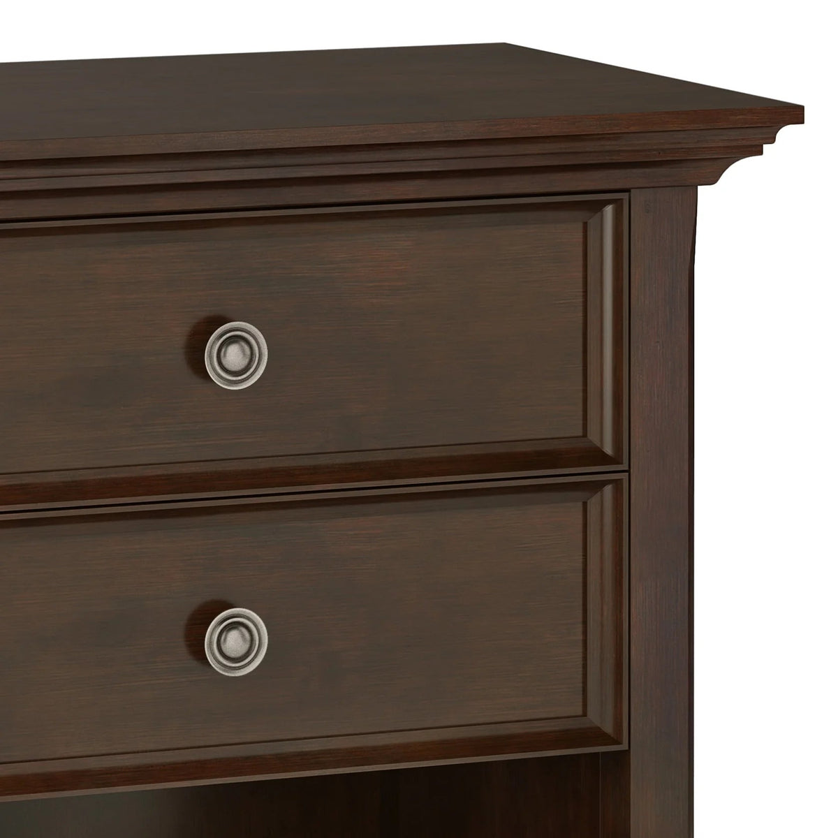 Solid Wood Nightstand With 2 Drawers And Open Shelf, 16 in D x 24 in W x 26 in H