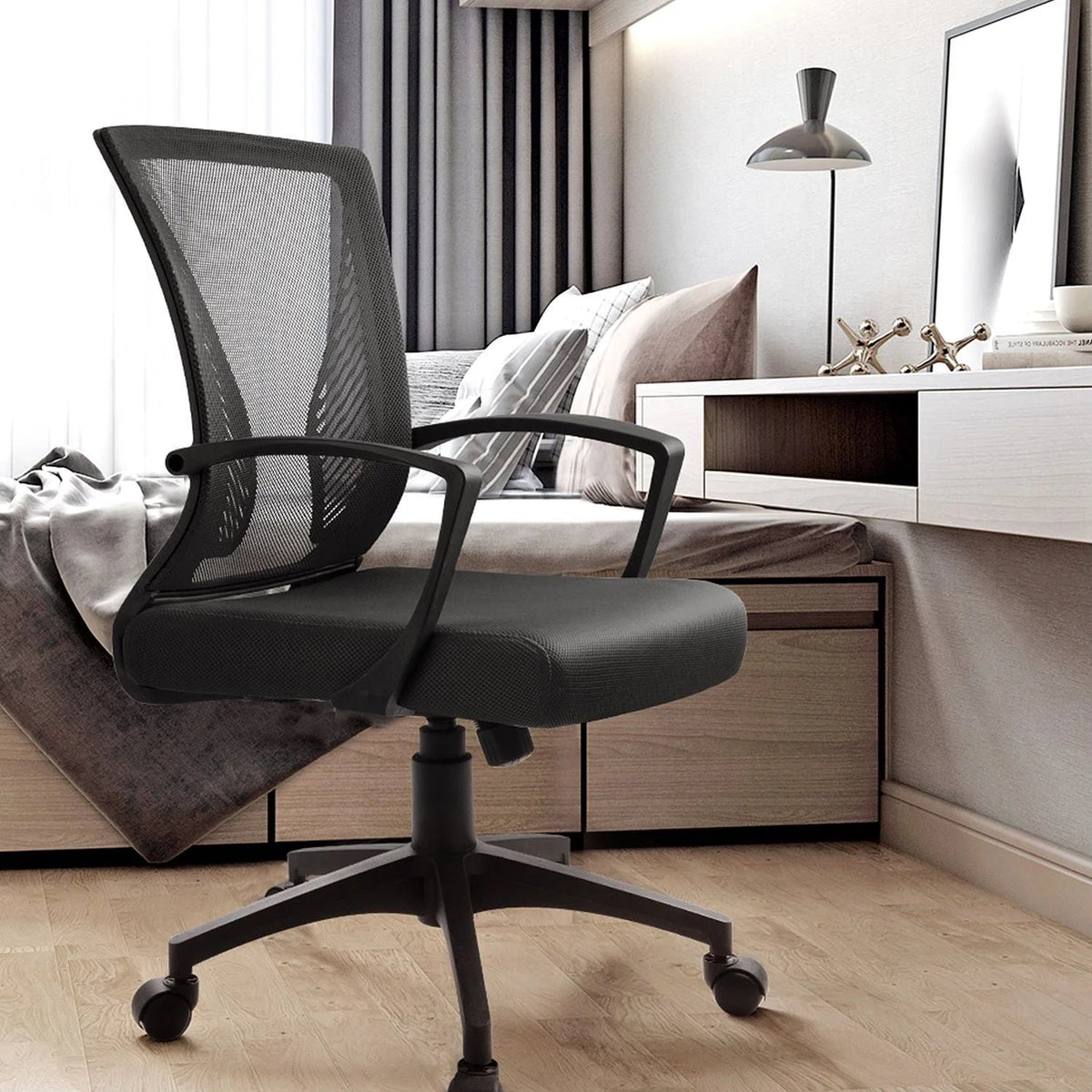 Ergonomic Mesh Mid-Back Office Chair With Adjustable Lumbar Support, 300 lbs Capacity