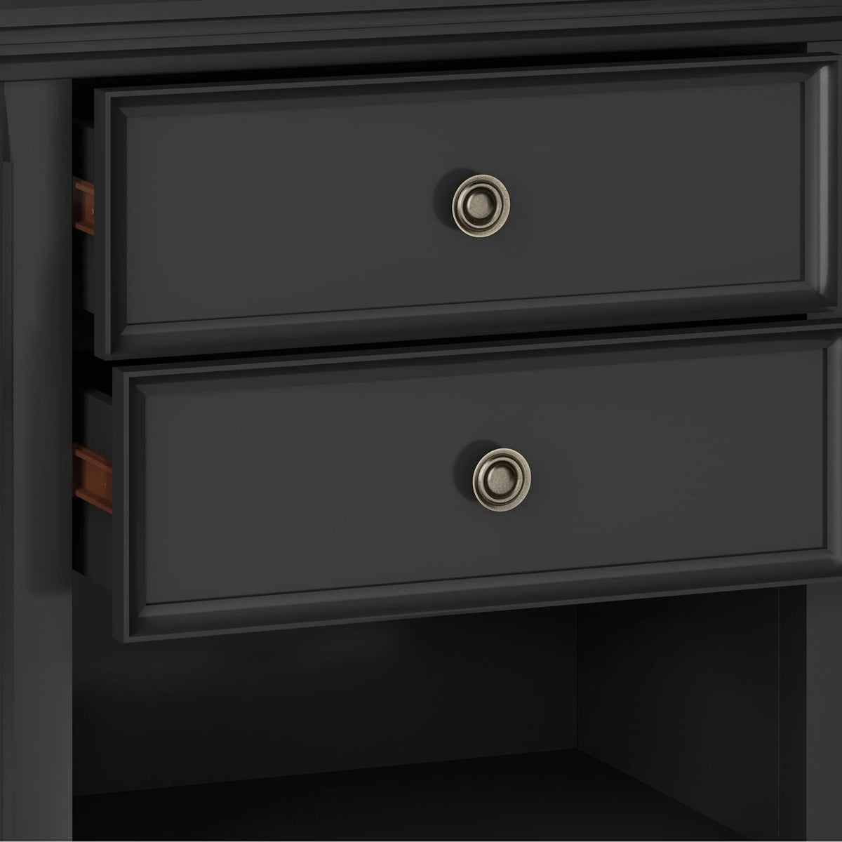 Solid Wood Nightstand With 2 Drawers And Open Shelf, 16 in D x 24 in W x 26 in H
