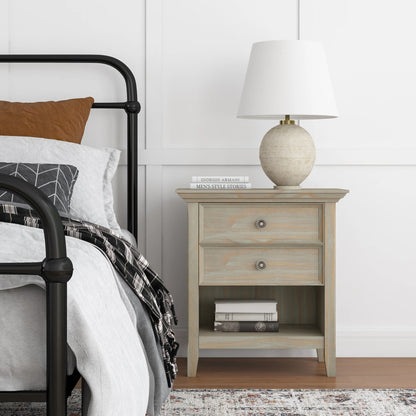 Solid Wood Nightstand With 2 Drawers And Open Shelf, 16 in D x 24 in W x 26 in H