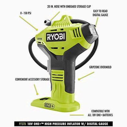 RYOBI ONE+ Cordless High Pressure Inflator With Digital Gauge And 18-Volt 4.0 Ah Battery - P737D